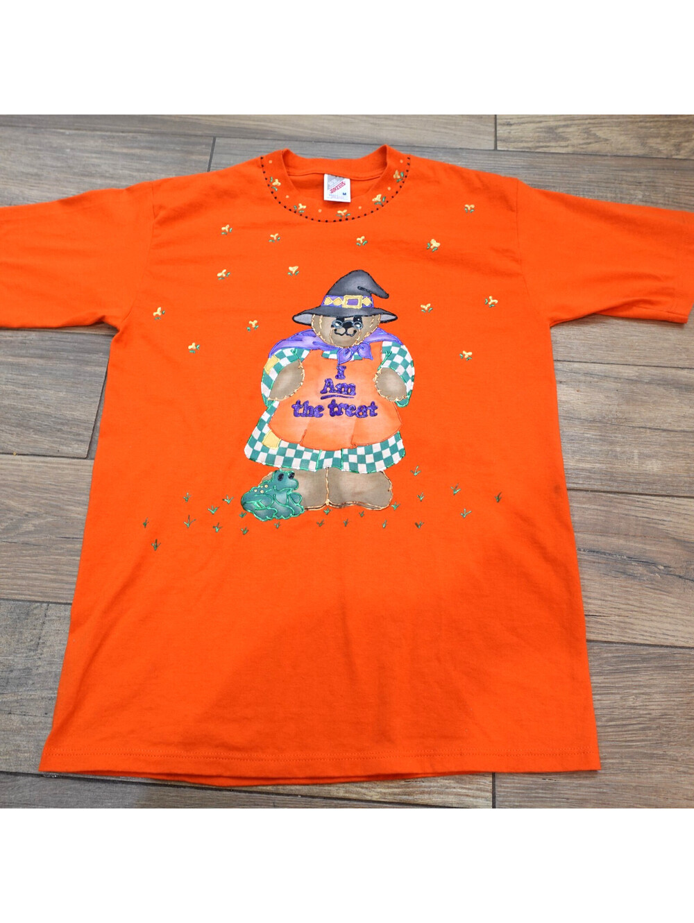 Vintage Halloween Jerzees Shirt sz M Medium Teddy Bear witch Puffy Paint top